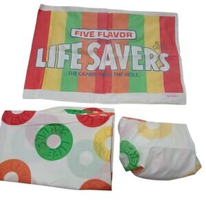 Vintage Life Savers Candy Twin Sheet Set Pillowcase Fitted‎ & Flat Sheet 80s 90s